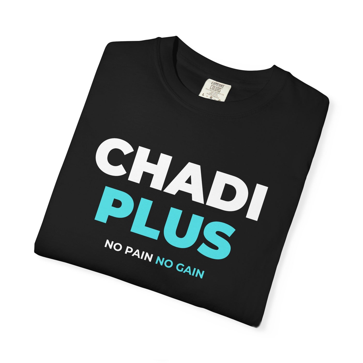 Folded Chadiplus Black T-Shirt – “No Pain No Gain” Print, Premium Men’s Wear in Dera Ghazi Khan, Pakistan