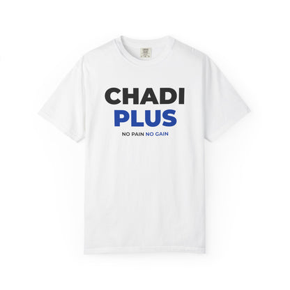 Chadiplus T-Shirt for Men – White Tee with “No Pain No Gain” Print, Available in Dera Ghazi Khan & Across Pakistan